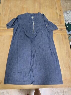 Anne Klein Indigo Zip-Front Dress with Gold Hardware